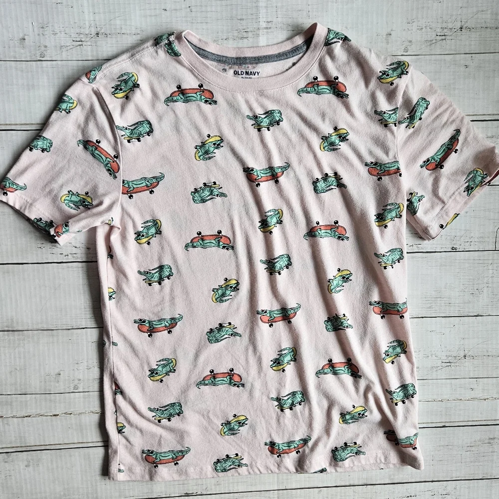 Old Navy Skate‎ Boarding Alligator Pink Tee Size Youth XL